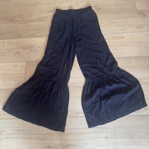 Black Wide Leg Bell Bottom Pants Ruffle Hem Indie Sleaze Boho Festival Y2K Small